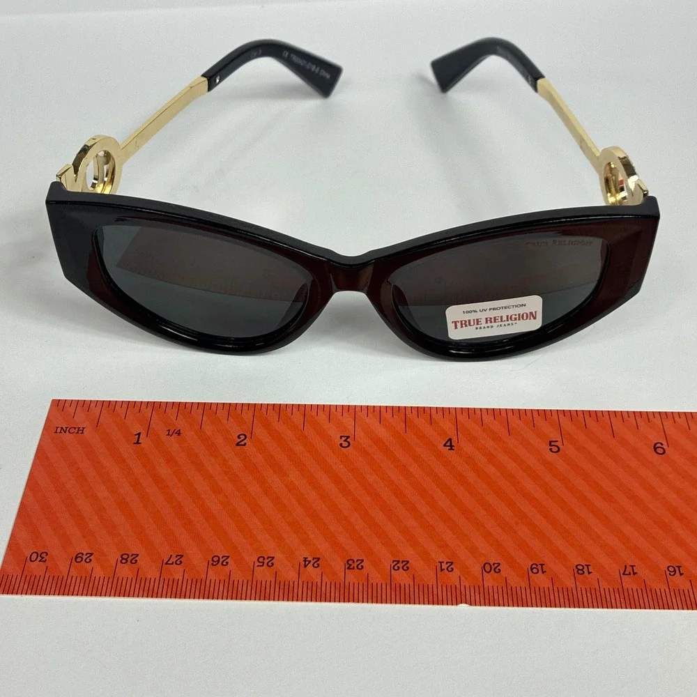 True Religion Sunglasses Cat Eye Black Gold TR93421-D1B-S OS Horseshoe Bling NEW